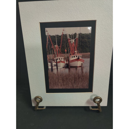 Original Docked Shrimp Boats Coastal Photograph Signed Dan Evans 1993
