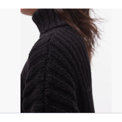 Topshop Turtleneck cuffed sleeve cropped KNIT Black Pullover Sweater X-Small 0-2