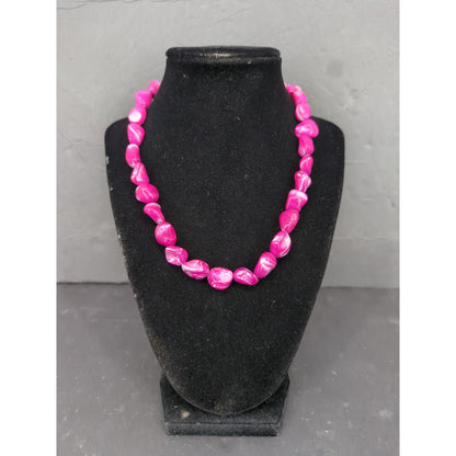 Vintage Hot Pink Mother of Pearl Shell Nugget Bead Necklace Y2K Boho Chic
