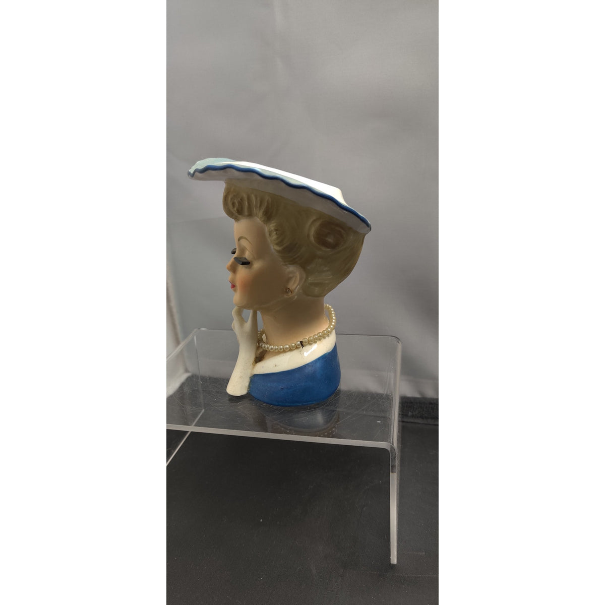 Napco A5046 Blue Lady Headvase Planter MCM Kitsch Retro Collectible Ceramic Vase