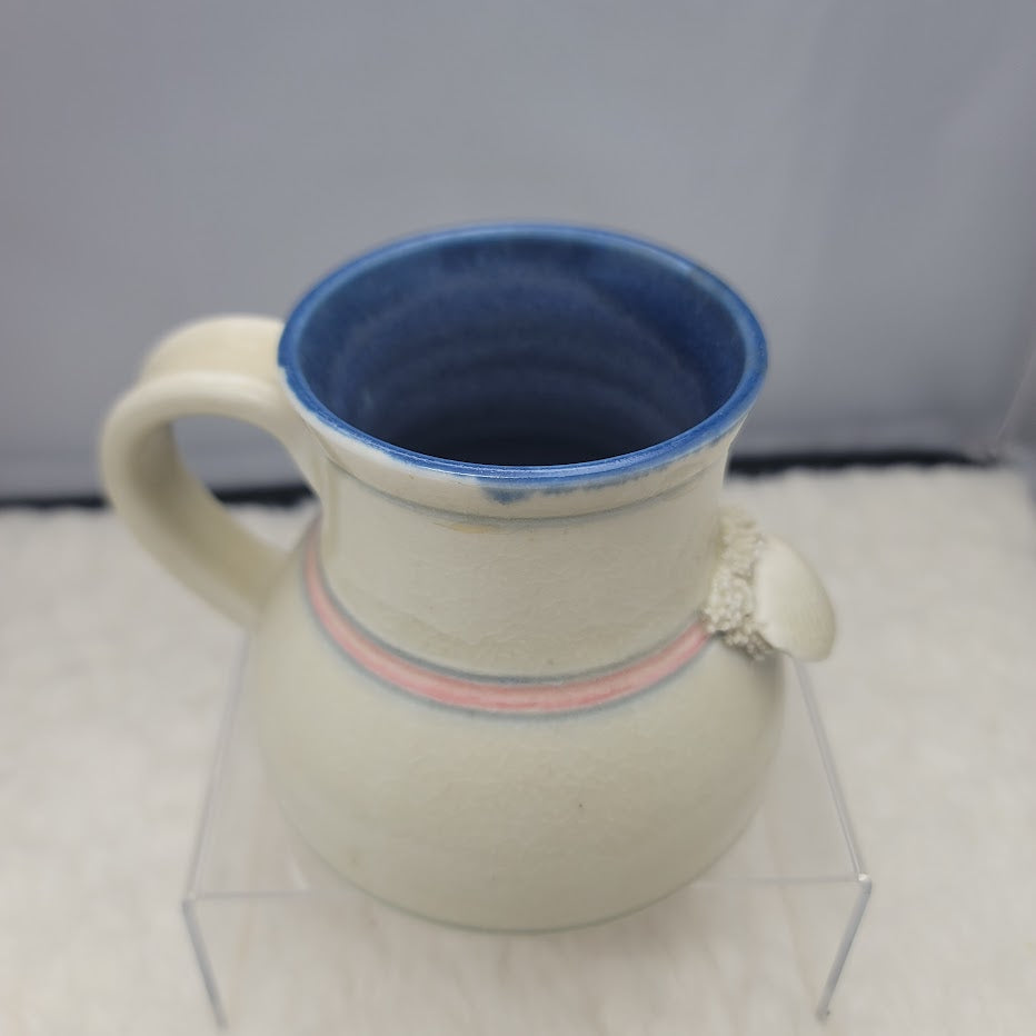 Wakulla Clay '86 Coffee Tea Mug Seashell Cream Blue Pink Ivory 4" tall