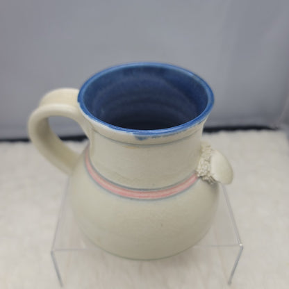 Wakulla Clay '86 Coffee Tea Mug Seashell Cream Blue Pink Ivory 4" tall