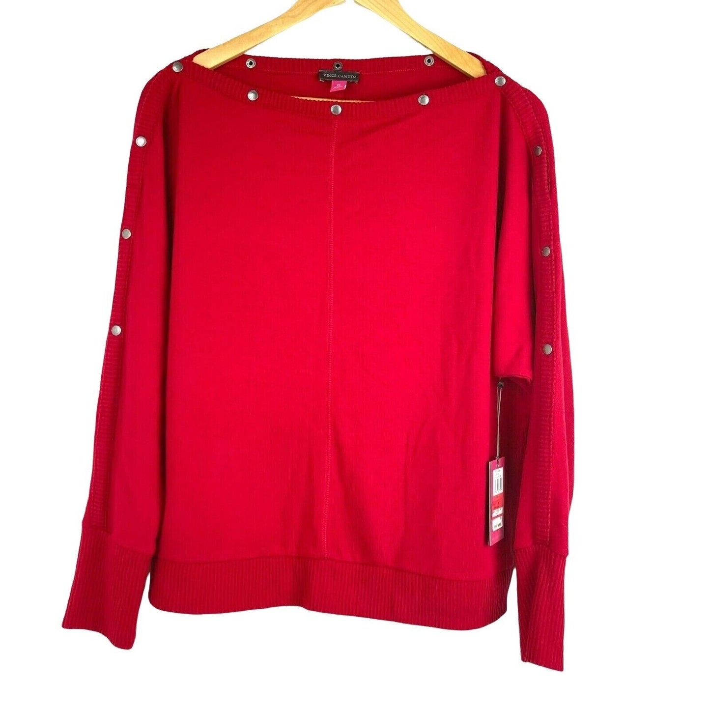 Vince Camuto Snap Trim Dolman Sleeve Sweater Sz XL / Extra Large in Red NWT