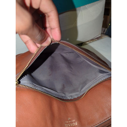 Fossil Heritage Brown Tan Leather Crossbody Organizer Messenger Bag