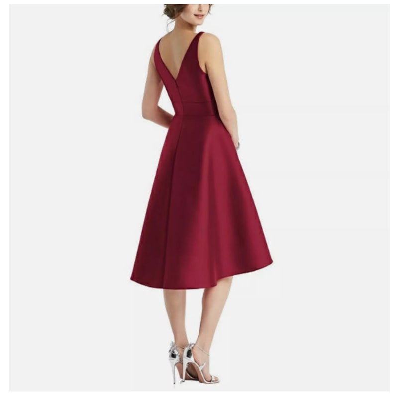 Alfred Sung Sleeveless Sateen Twill Dress Size 0 Burgundy High Low cocktail D765
