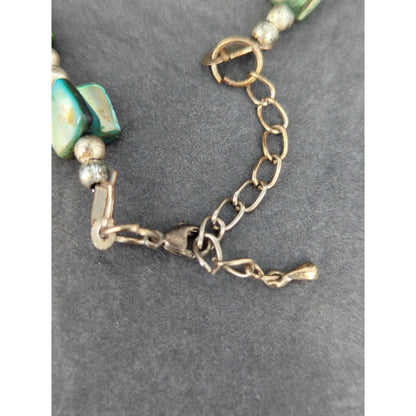 Vintage Green Bead Gold Tone Station Strand Choker Necklace Mid-Century Modern