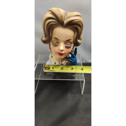 Vintage Blue Gloves Blonde Lady Head Vase Planter Kitsch Ceramic Napcoware C6428