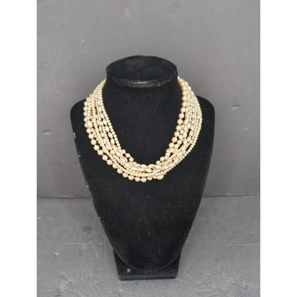 Vintage Multi Strand Faux Pearl Choker Necklace Mid-Century Glamour Statement