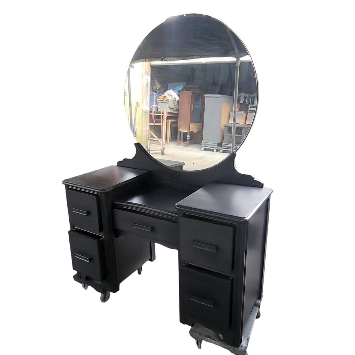 Secondhand Sandies: Full charcoal gray Headboard Vanity and Mirror