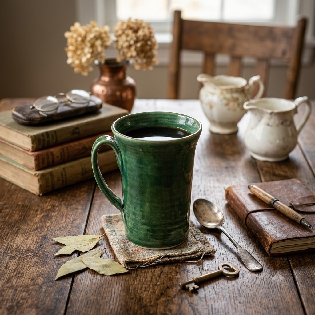 Handcrafted Studio Pottery Forest Green Tall Mug / Tankard