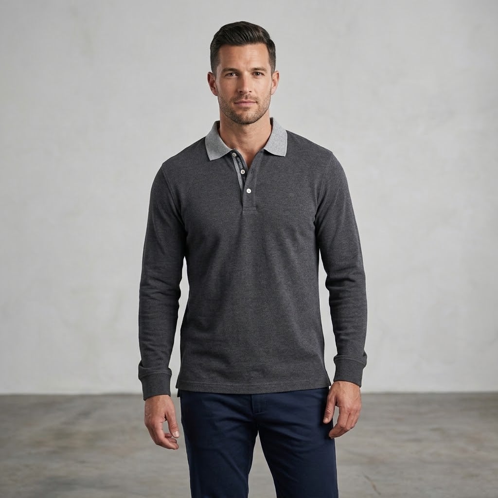 Ivy Crew Big Tall Size XL Long Sleeve Gray Polo Shirt Collar Cotton