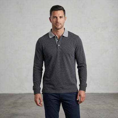 Ivy Crew Big Tall Size XL Long Sleeve Gray Polo Shirt Collar Cotton