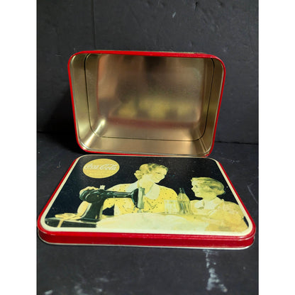Vintage Coca-Cola Nostalgic Tin Box with Singer Sewing Machine Motif