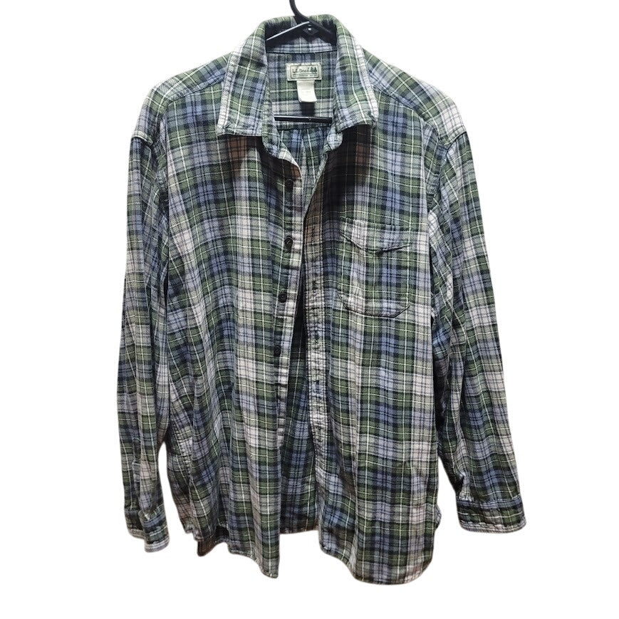 Vintage L.L. Bean plaid blue green cream XL mens button up shirt Cotton western