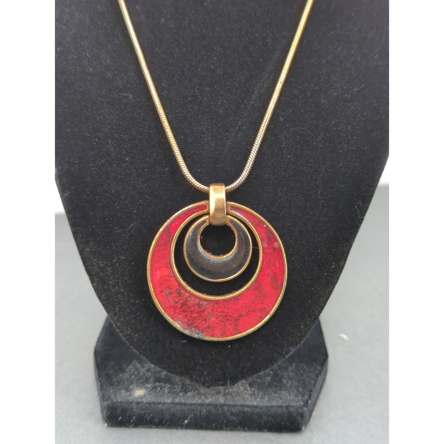 Vintage Necklace statement red green goldtone serpentine snake chain pendant