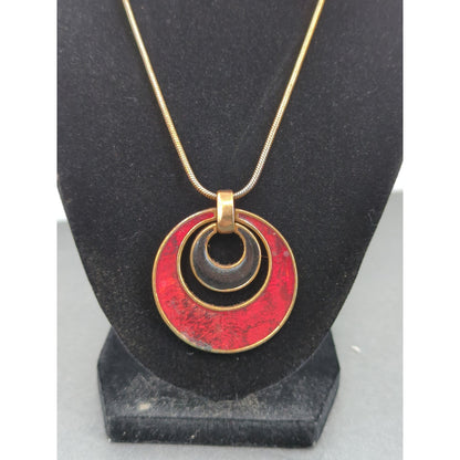 Vintage Necklace statement red green goldtone serpentine snake chain pendant