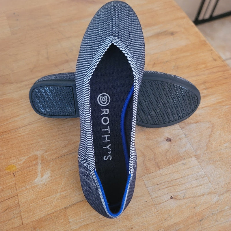 Rothy's Birdseye Size 6 Women's Grey Blue white ballet flats loafers