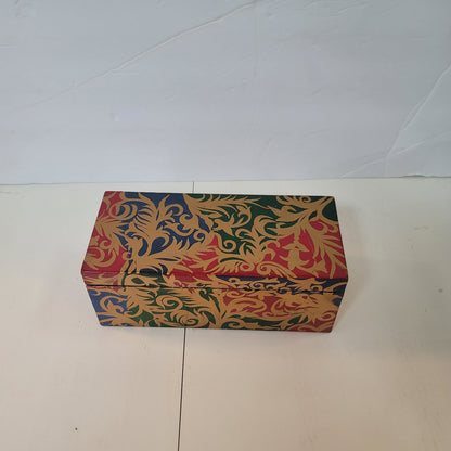 Lacquer box Multicolor Rectangle Black gold Blue ITALIAN Swirl 9"x4" x4" Stash