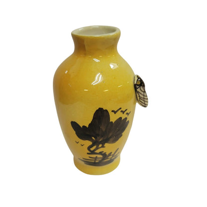 Vintage Yellow Brown French or Asian Vase with Bee / Cicada on Side