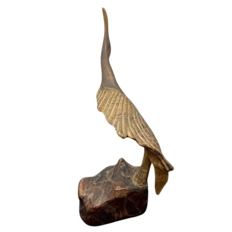 MCM Wooden Sculpture Falfer Spain 1960's Burl Wood / Horn Organic Crane Heron