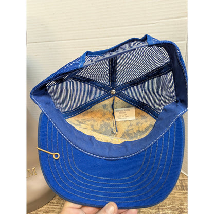 Vintage Lazer Lures Blue Gold Mesh Trucker Snapback Baseball Cap Hat Y2K