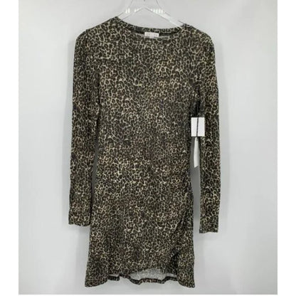 Leith knit SUPER SOFT dress beige layered leopard print cASUAL career new