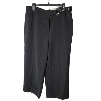 Alfani Cropped Wide Leg Culottes Pants High Rise Black Belted Zippered Size 12