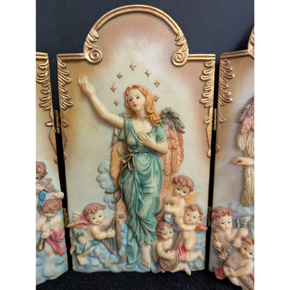Vintage Guardian Angel & Cherub 3-Piece Triptych Wall Plaque Set