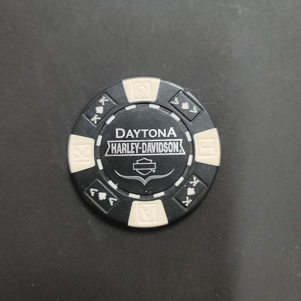Casino Chip DAYTONA HARLEY- DAVIDSON BLACK WHITE token Ace King Motor Cycle