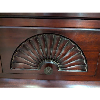 Secondhand Sandies: Vintage Mahogany Top Highboy Cabinet Queen Anne Fan Carved Glass Display