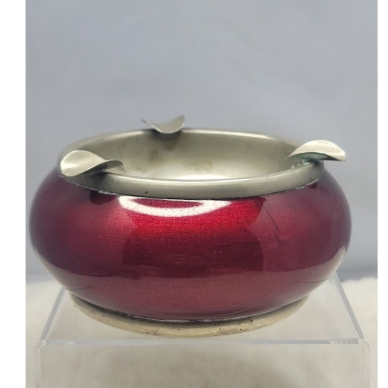 Vintage Alpaca Silver Orb Ashtray Metallic Red Enamel MidCentury Modern Spain