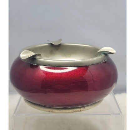 Vintage Alpaca Silver Orb Ashtray Metallic Red Enamel MidCentury Modern Spain