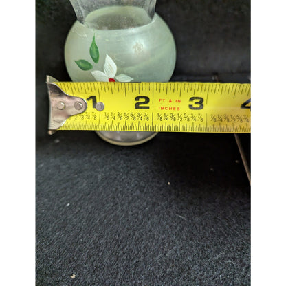 Vintage Frosted Green Hand-Painted Miniature Vases with Silver-Tone Bases - Pair