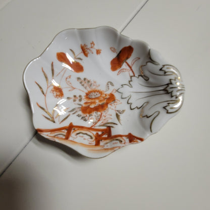 Andrea by Sadek Porcelain Floral Orange Gold Leaf Dishes Japan G1128