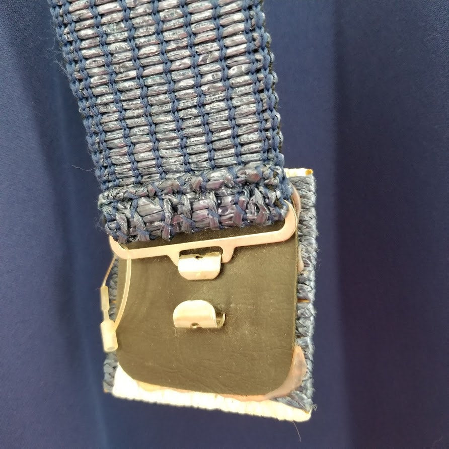 Vintage 80s cellulose blue cream geometric strecth belt 1980s y2k Festival boho