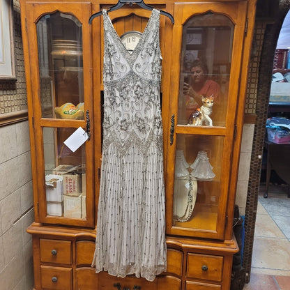Pisarro Nights Size 10 Formal Dress Sequin Beaded Gown Sleeveless NEW Maxi Taupe