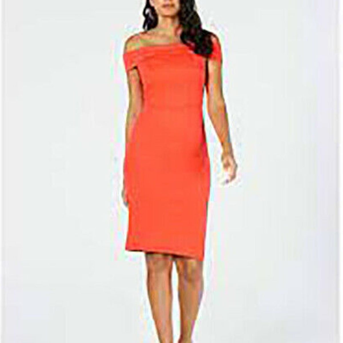 Thalia Sodi Off-The-Shoulder Neckline Bodycon Dress Back Zip Rich Coral Large