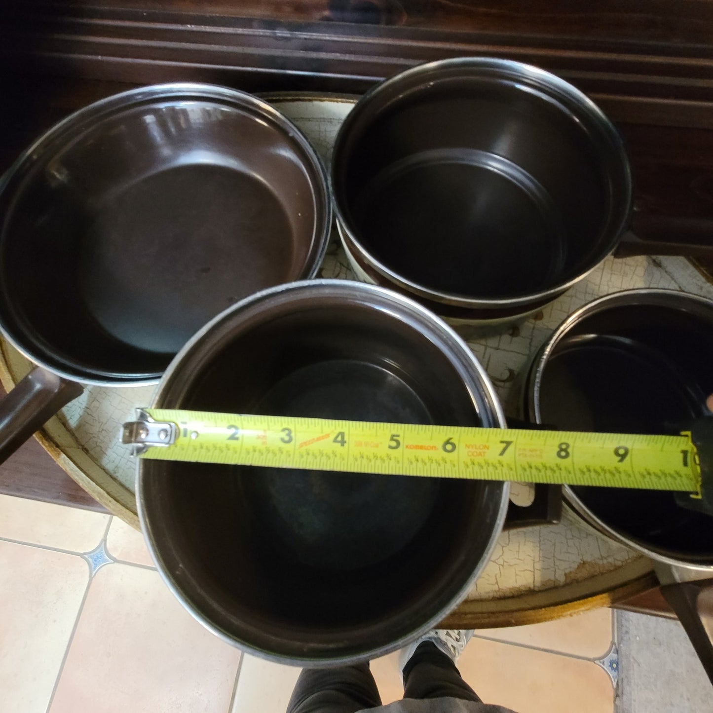 Vintage Asta Enamelware Cookware Set Brown Green Floral West Germany 8pc