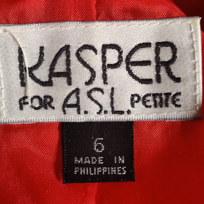 Vintage 80s Kasper Petite Red Double Breasted Blazer Dress Career 6 Short Sleeve