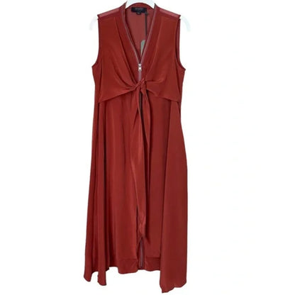 All Saints Jayda Rust 100% Silk Sleeveless Zip Front Midi Dress Sz 2 Grunge Fall