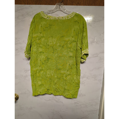 Mirror Image Lime Green 2pc Midi Dress & Button-Up Blouse Tropical XL Palm Tree