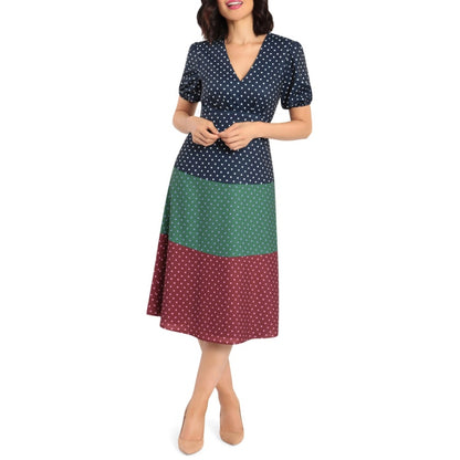 Maggy London Navy Blue Green Rust dress polka dot NEW Fit flare Casual Career 10