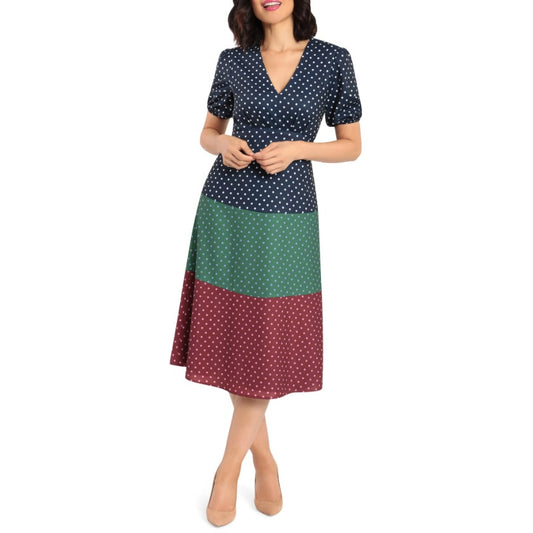 Maggy London Navy Blue Green Rust dress polka dot NEW Fit flare Casual Career 10