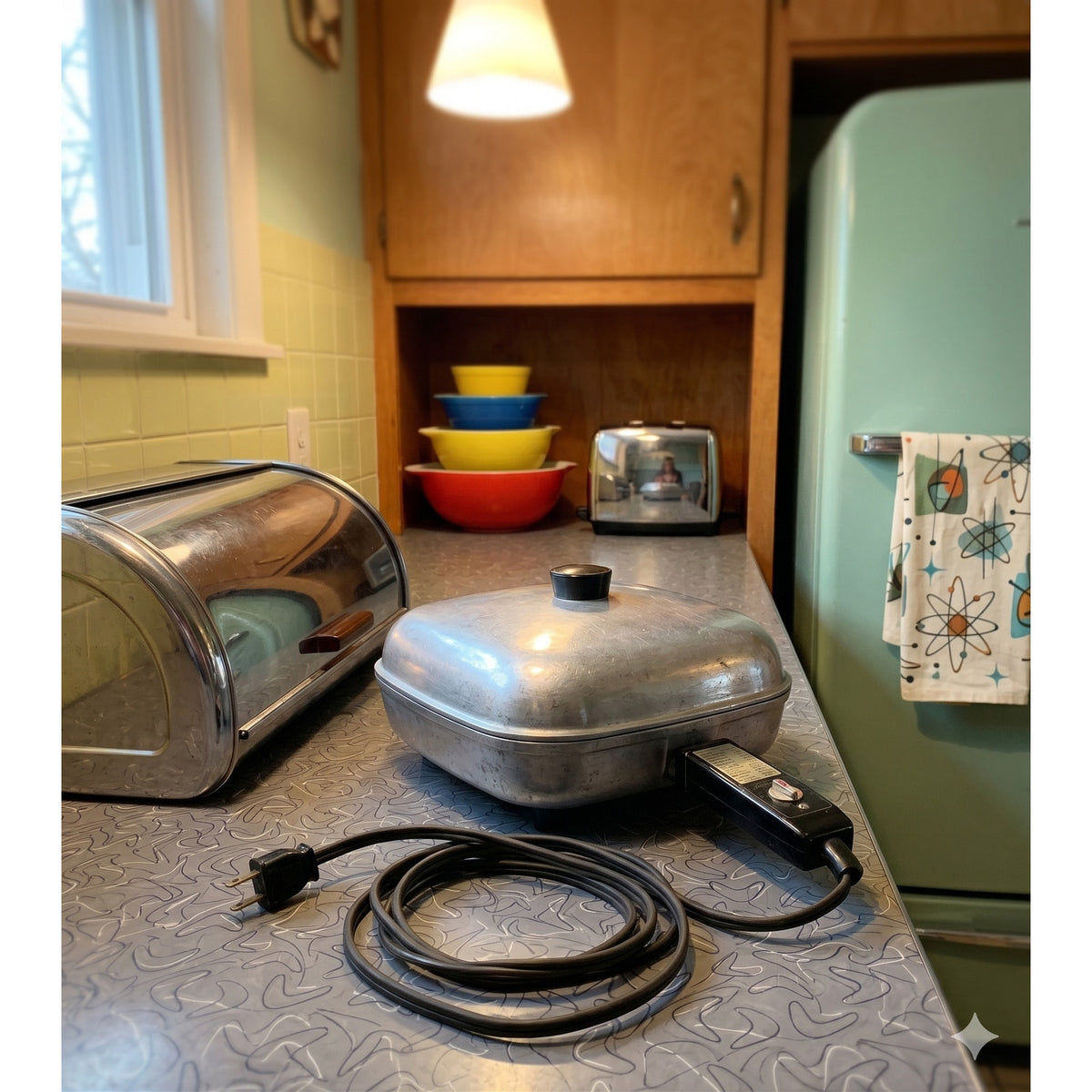 Vintage Sunbeam Electric Skillet Industrial MCM Square Cast Aluminum Fry Pan