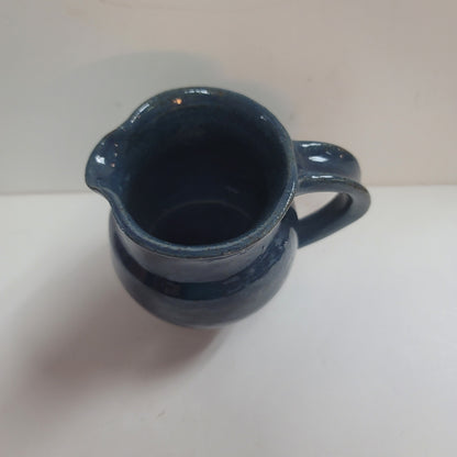 Tiny blue pitcher vase art pottery signed 1990 4" tall with handle