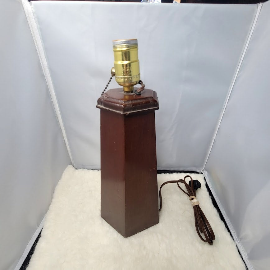 MCM Walnut Hexagonal Solid Wood vintage table lamp Pillar Column