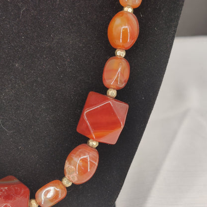 Vintage Carnelian Agate Chunky Geometric Statement Necklace