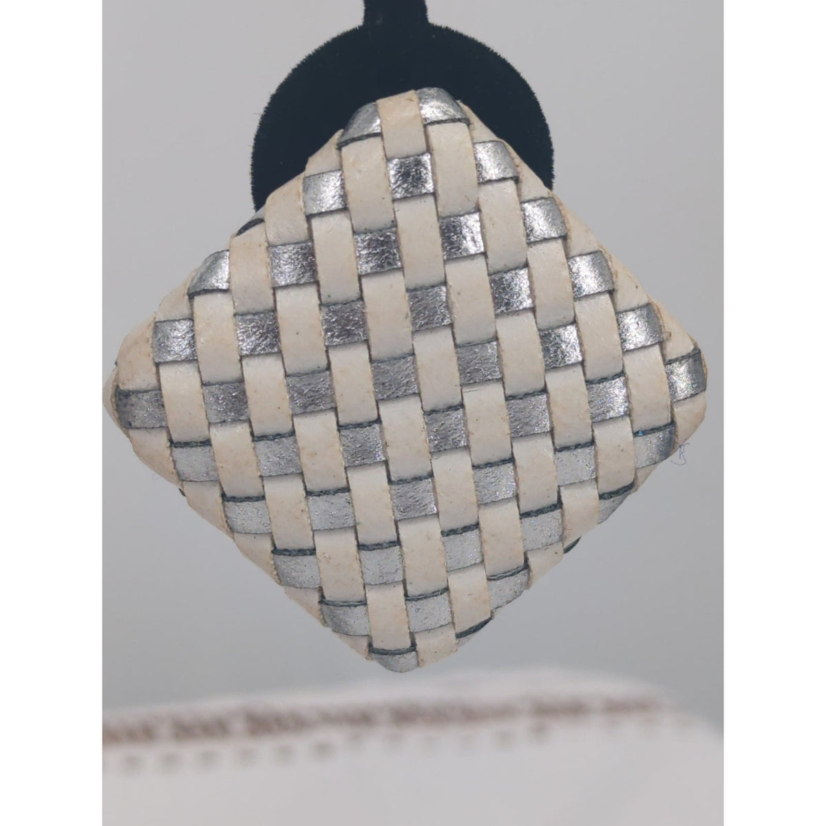 Vintage Woven Pattern Diamond Post Earrings Cream Silver Retro Chic