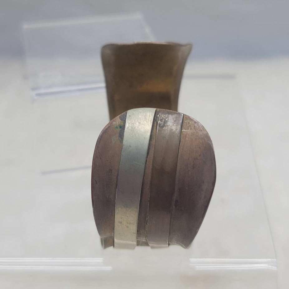 Vintage Brutalist Mixed Metal Ripple Cuff Bracelet Brass Copper Silver Tone