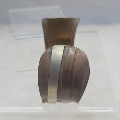 Vintage Brutalist Mixed Metal Ripple Cuff Bracelet Brass Copper Silver Tone